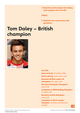 Tom Daley and Complete the Fact File