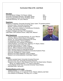 Curriculum Vitae of Dr. Joel Heck