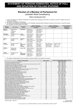 Statement of Persons Nominated, Notice of Poll and Situation of Polling Stations