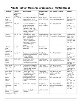 Highway Maintenance Contractors List