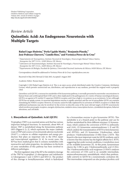 Review Article Quinolinic Acid: an Endogenous Neurotoxin with Multiple Targets