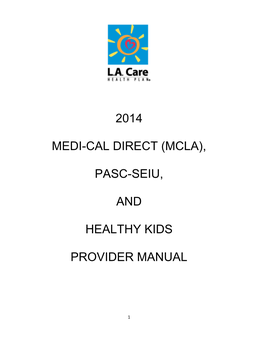 (Mcla), Pasc-Seiu, and Healthy Kids Provider Manual