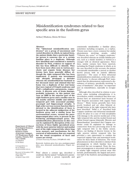 Misidentification Syndromes Related to Face Specific Area in the Fusiform Gyrus