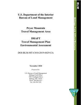 BLM Pryor Mountain Travel Management Plan Environmental Assessment