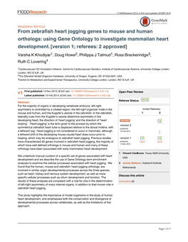 From Zebrafish Heart Jogging Genes to Mouse and Human Orthologs: Using Gene Ontology to Investigate Mammalian Heart Development