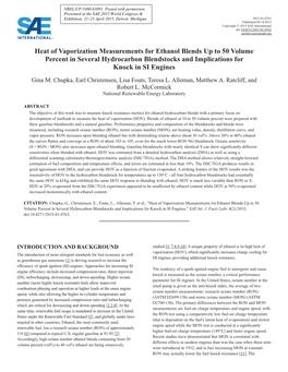 Heat of Vaporization Measurements for Ethanol Blends up to 50 Volume Percent in Several Hydrocarbon Blendstocks and Implications for Knock in SI Engines