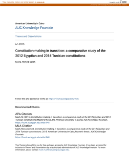 Constitution-Making in Transition: a Comparative Study of the 2012 Egyptian and 2014 Tunisian Constitutions