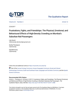 The Physical, Emotional, and Behavioural Effects of High-Density Crowding on Mumbai’S Suburban Rail Passengers