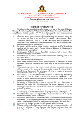 MAHARASHTRA STATE ROAD TRANSPORT CORPORATION Central Office, Maharashtra Vahatuk Bhavan, Dr.Anandrao Nair Marg, Mumbai Central, Mumbai - 400 008