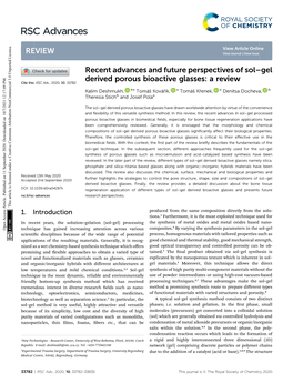 Recent Advances and Future Perspectives of Sol–Gel Derived Porous Bioactive Glasses