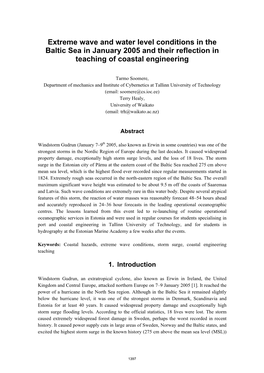 Extreme Wave and Water Level Conditions in the Baltic Sea in January 2005 and Their Reflection in Teaching of Coastal Engineering