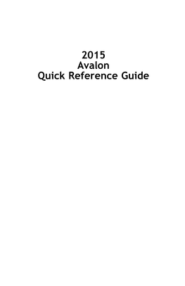 2015 Avalon Quick Reference Guide