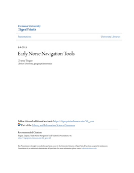 Early Norse Navigation Tools Gypsey Teague Clemson University, Gteague@Clemson.Edu