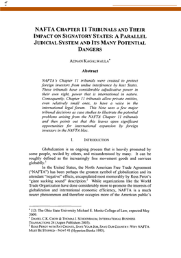 NATA Chapter 11 Tribunals and Their Impact on Signatory States: A