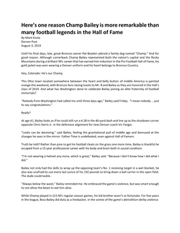 Champ Bailey Is More Remarkable Than Many Football Legends in the Hall of Fame by Mark Kiszla Denver Post August 3, 2019
