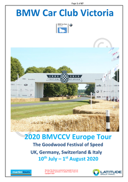 2020 BMVCCV Europe Tour the Goodwood Festival of Speed UK, Germany, Switzerland & Italy 10Th July – 1St August 2020