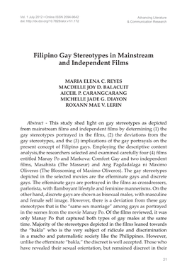 Filipino Gay Stereotypes in Mainstream and Independent Films