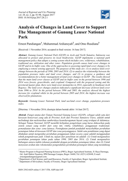 Analysis of Changes in Land Cover to Support the Management of Gunung Leuser National Park