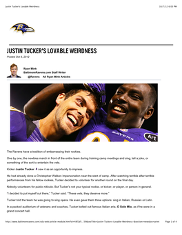 Justin Tucker's Lovable Weirdness 10/7/12 6:03 PM