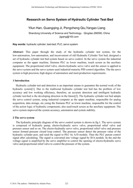 Research on Servo System of Hydraulic Cylinder Test Bed Yilun