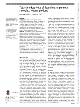 Tobacco Industry Use of Flavourings to Promote Smokeless Tobacco Products