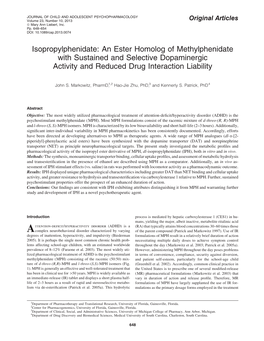 Isopropylphenidate: an Ester Homolog of Methylphenidate with Sustained and Selective Dopaminergic Activity and Reduced Drug Interaction Liability