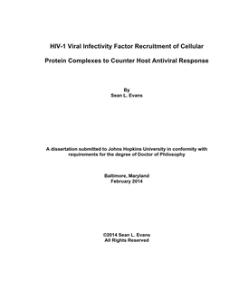 HIV-1 Viral Infectivity Factor Recruitment of Cellular Protein