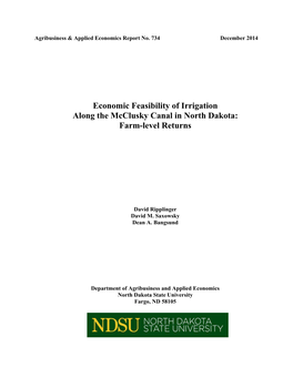 Economic Feasibility of Irrigation Along the Mcclusky Canal in North Dakota: Farm-Level Returns