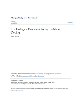 The Biological Passport: Closing the Net on Doping, 22 Marq