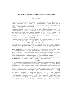 Carmichael Numbers and Korselt's Criterion