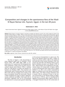 Composition and Changes in the Spontaneous Flora of the Wadi El Rayan Ramsar Site, Fayoum, Egypt, in the Last 20 Years