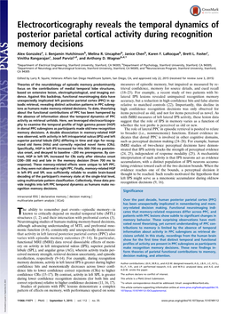 Electrocorticography Reveals the Temporal Dynamics of Posterior Parietal Cortical Activity During Recognition Memory Decisions