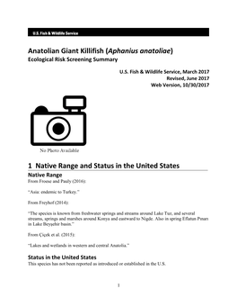 Aphanius Anatoliae) Ecological Risk Screening Summary