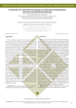 Summary of the Phytochemical Research Performed to Date On