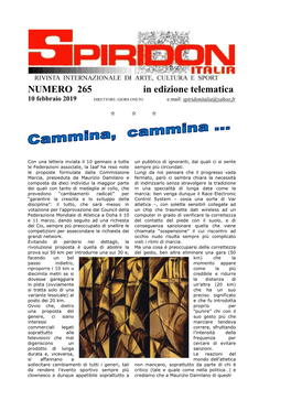 NUMERO 265 in Edizione Telematica 10 Febbraio 2019 DIRETTORE: GIORS ONETO E.Mail: Spiridonitalia@Yahoo.Fr