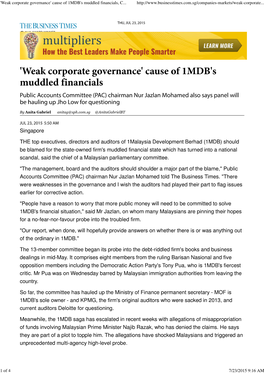 'Weak Corporate Governance' Cause of 1MDB's Muddled Financials, C