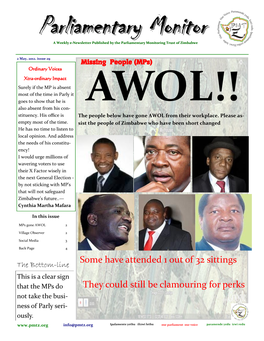 Parliamentary Monitormonitor a Weekly E-Newsletter Published by the Parliamentary Monitoring Trust of Zimbabwe