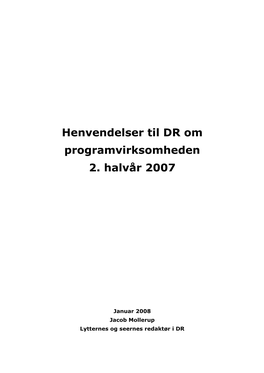 Henvendelser Til DR Om Programvirksomheden 2