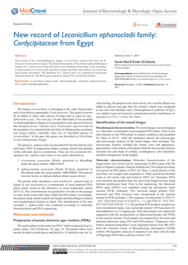 New Record of Lecanicillium Aphanocladii Family: Cordycipitaceae from Egypt