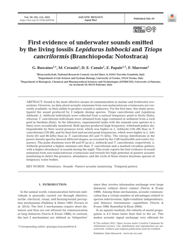 First Evidence of Underwater Sounds Emitted by the Living Fossils Lepidurus Lubbocki and Triops Cancriformis (Branchiopoda: Notostraca)