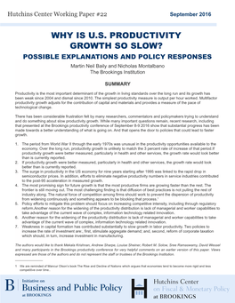 Why Is U.S. Productivity Growth So Slow? Possible Explanations and Policy Responses