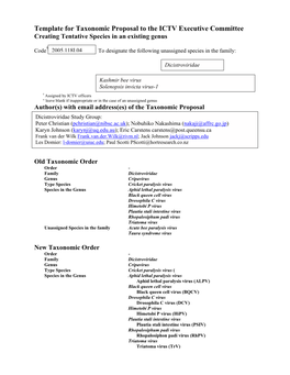 Template for Taxonomic Proposal to the ICTV Executive Committee Creating Tentative Species in an Existing Genus