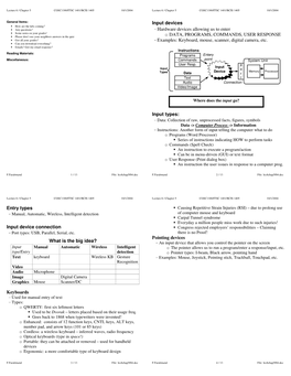 Hardware Devices Allowing Us to Enter O DATA, PROGRAMS