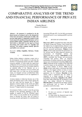 Comparative Analysis of the Trend and Financial Performance of Private Indian Airlines