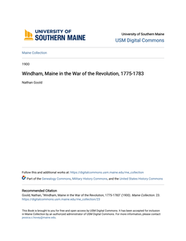 Windham, Maine in the War of the Revolution, 1775-1783