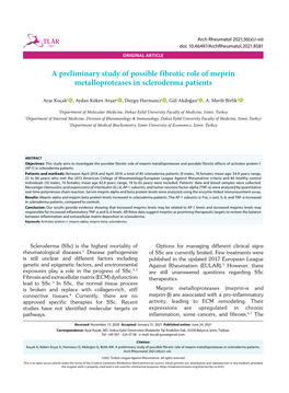 A Preliminary Study of Possible Fibrotic Role of Meprin Metalloproteases in Scleroderma Patients