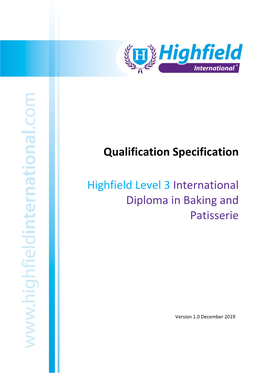 Highfield Level 3 International Diploma in Baking and Patisserie