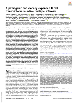 A Pathogenic and Clonally Expanded B Cell Transcriptome in Active Multiple Sclerosis