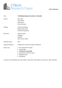 Tall Building Design Innovations in Australia