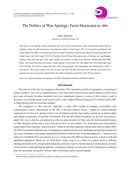 The Politics of War Apology: from Murayama to Abe